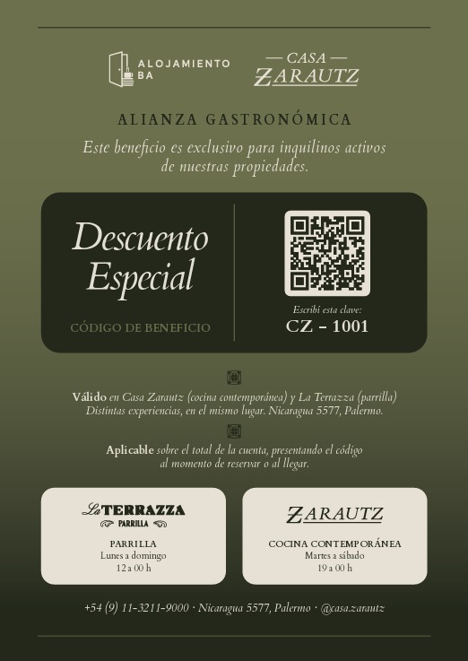 Voucher de descuento especial de Casa Zarautz para residentes de Alojamiento Buenos Aires